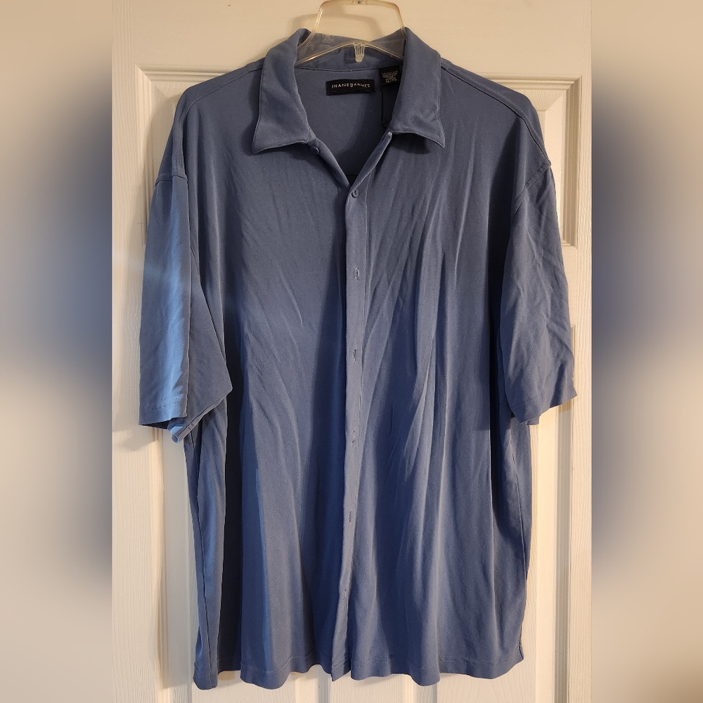 Jhane Barnes 100% Silk Blue Button Down Shirt Sz XL